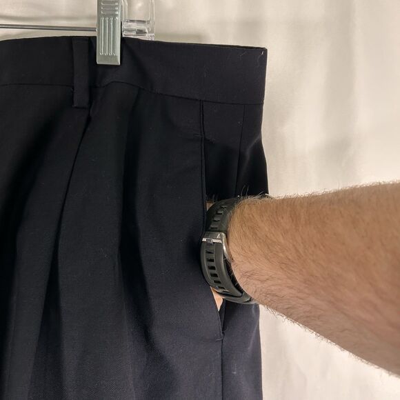 Baroni Super 150s Wool Pants Men's 40 Black Pleated Office Work Slacks - Picture 4 of 7